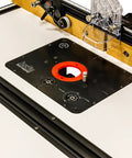 Universal Router Lift Mast-R-Lift II With Built In Locking System for above table bit changes on workbench.