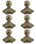 Ginkgo Leaf Knob Handles Six Pack Antique Brushed Bronze Pendant Pulls displayed in a set of six on a white background.