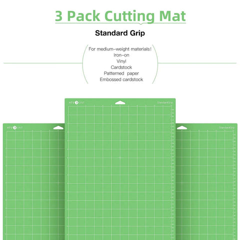 Front view of HTVRONT Standard Grip Cutting Mat 3-pack, 12x24 inches, green, grid-lined surface for Cricut machines.