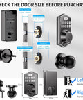 Diagram showing the Keypad Deadbolt Front Door Lock With AI Fingerprint Unlock In 0.3 Seconds And 100 Fingerprints 100 Passcodes dimensions.