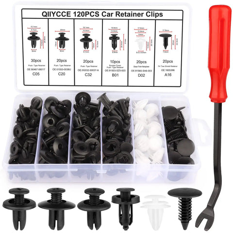 Universal Car Clips And Nylon Plastic Rivets Kit With Six Popular Sizes For Bumpers And Fenders Fits Most Car Models display and tool