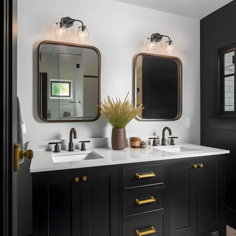 Gold Vanity Light With Seeded Glass Shades Three Light Modern Bathroom Fixtures Soft Gold Finish Cylindrical Design over mirrors