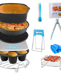 12 Piece Air Fryer Accessory Kit For Square Air Fryers Includes Cake Barrel, Pizza Pan, Skewer Rack, Silicone Mat, and Cookbook