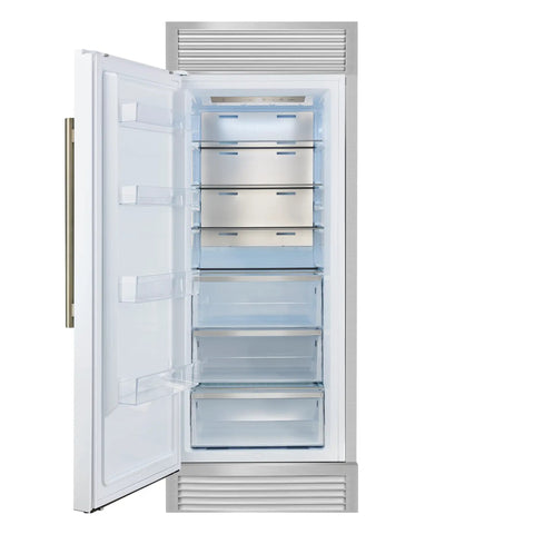Interior view of Twenty Eight Inch Built In Convertible Refrigerator And Freezer 13 Cu Ft White Kitchen Essentials with shelves and drawers.