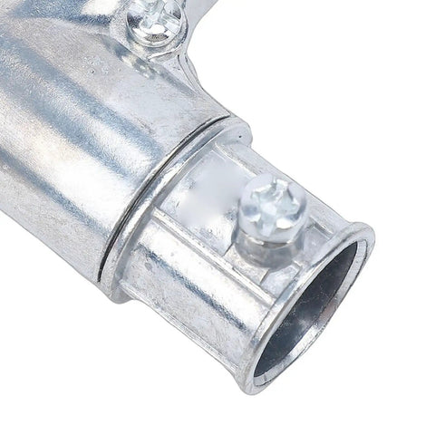 Close-up of 1/2 Inch 90 Degree EMT Inside Corner Pull Elbow Conduit Fitting showing zinc alloy finish and screw clamp.