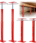 Heavy Duty Steel Crawl Space Jacks 4 Pack Adjustable Leveling Posts 19 To 36 Inches with sturdy red steel design for support.