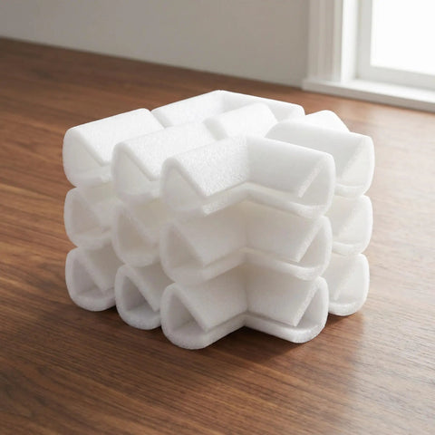 Stack of Epe Foam Corner Protectors Pack Of 12 White Lightweight Multi Purpose Edge Cushions for furniture protection.