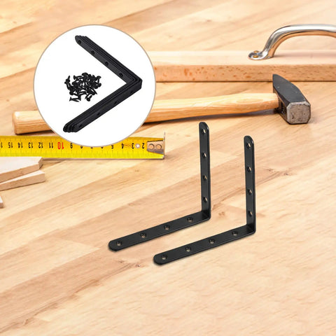 Heavy Duty Stainless Steel Straight Brackets Set Of 4 For Furniture Repair And Reinforcement with screws on wood surface
