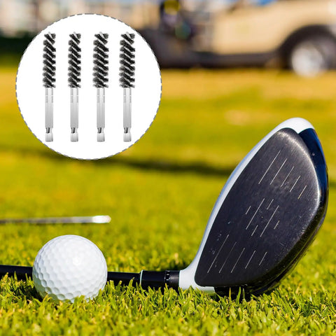 4 Pack Golf Club Hosel Brush With Stainless Steel Wire Bristles And Hex Shank Handle For Wood And Iron Golf Clubs Clean Dirt And Grime Fast Rust Resistant Cleaning Tool Compatible With Electric Drill, 4 brushes shown