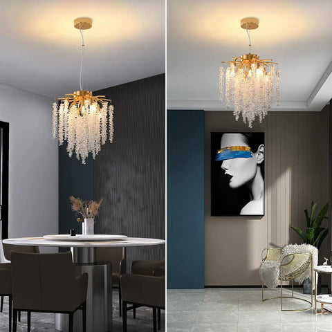 Gold Finish Crystal Tree Branch Chandelier With K9 Crystal Raindrop Pendants For Bedroom Living Room Dining Room And Entryway 12 Inch