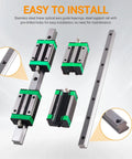 Two Piece HGR20 2200mm Linear Guide Rail Kit with HGH20CA Bearing Blocks showing rails and blocks, focus on pre-drilled holes