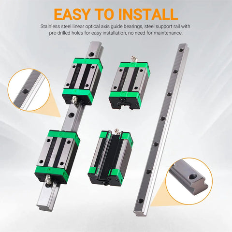 Two Piece HGR20 Guide Rail Set 2000mm With HGH20CA Carriage Blocks, Four Bearing Blocks, High Rigidity, Low Noise, Smooth Precision