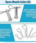 132 Piece Clevis Pin And Cotter Pin Assortment Kit in 304 Stainless Steel, various sizes displayed with text highlighting corrosion resistance.