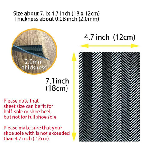 Diagram showing dimensions of Two Pairs Shoe Sole Repair Rubber Sheets For Front Soles And Heels Anti Slip Noise Reduction Pads.