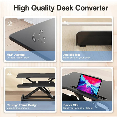 Details of 32 Inch Standing Desk Converter With Sit Stand Elevation Height Adjustable Riser Dual Monitor Riser features