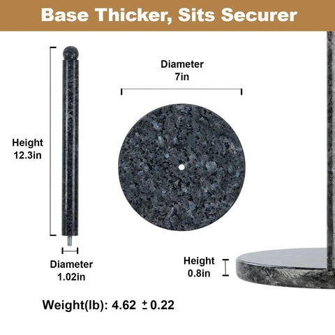 Dimensions and design of Blue Pearl Granite Paper Towel Holder for Kitchen Countertop.