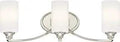 Tilbury 3 Light Vanity Wall Bath Light Fixture in sleek polished nickel finish, 24 inch wide, 7.75 inch high, front view of lighting fixture