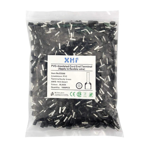 1000 Pcs Wire Ferrules Kit For 14 AWG 2.5mm2 Copper Insulated Crimp Connectors Black in plastic packaging