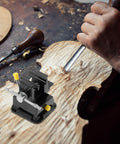 Go To Mini Table Vise Clamp With Suction Base For Jewelry Making And Model Repair in use, securing a wooden carving piece