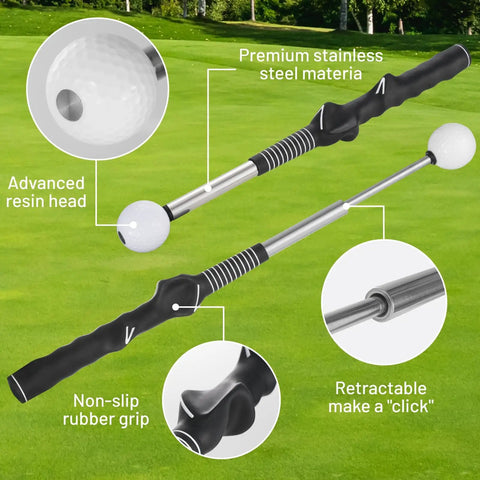 Retractable Golf Swing Trainer With Instant Click Feedback, Grip Training And Swing Mechanics for Beginners and Advanced
