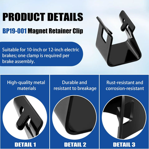 BP19-001 magnet retainer clip, 4-pack, black metal clip for 10–12 inch oval-style electric trailer brake magnets