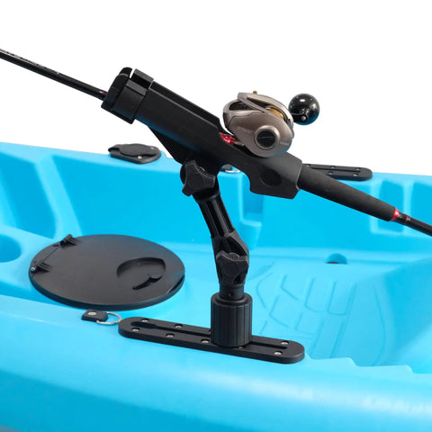 2 Pack Universal Track Mount Fishing Rod Holder With T Shape Screw Base For Kayak Canoe And Boat Rails Extender Rod Holder Set For Spinning Casting And Fly Reels on blue kayak rail