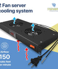 Dual 4-Inch Rack Mount Server Cooling System for 1U 19-Inch Cabinets with digital heat monitor and 150 CFM airflow