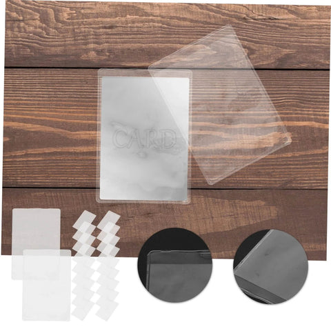 50 Pack Waterproof Card Sleeves With Magnetic Shielding Protectors For Trading Cards PVC Plastic Card Holders on wood surface