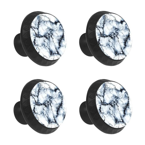 Dang Sharp Black And White Marble Look Round Cabinet Knobs 4 Pack Featuring Glossy Crystal Glass Finish, 1.37 dia.