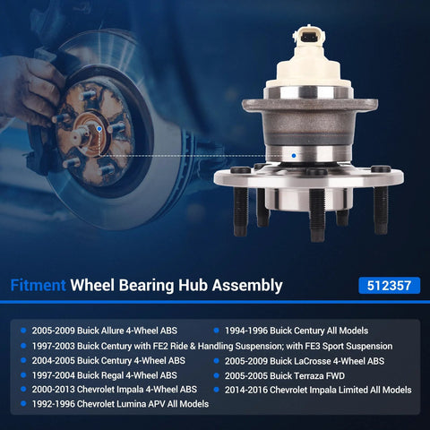 512357 Rear Wheel Hub Bearing Assembly Fits Chevy Impala Monte Carlo Venture Buick Regal LaCrosse with 5 Lug and ABS