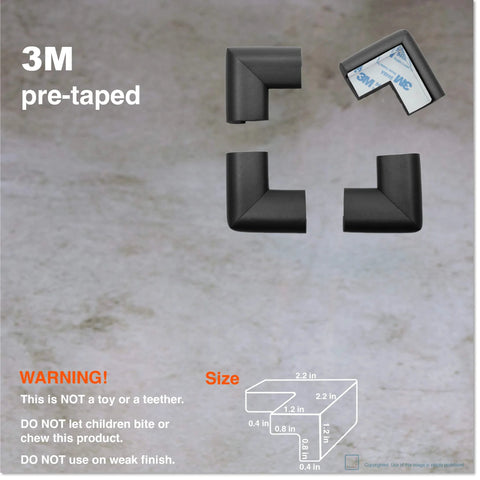 4 Large Corner Protectors For Baby Safety Heavy Duty Childproofing Rubber Foam Bumper Guards Adhesive Pre-Taped Black Onyx