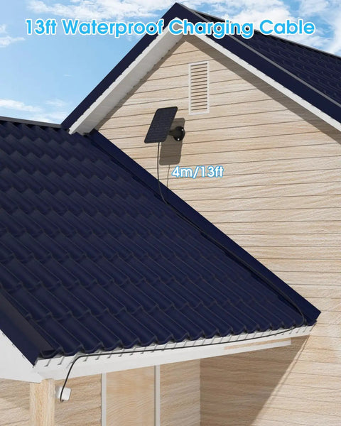 Premium 5 Watt Solar Panel Set To Keep Outdoor Cameras Never Running Dry Featuring Hefty IP65 Rain Proof Housing and Extended Wiring for all year round surveillance. 13ft waterproof charging cable attached.