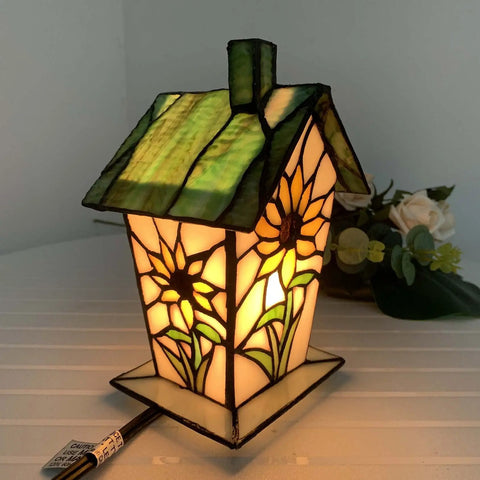 Handmade Tiffany Style Stained Glass Birdhouse Table Lamp With Sunflower Design For Home Decor That Pops In Any Room 7 Inch High E12 Bulb Not Included Classic Craft Lighting