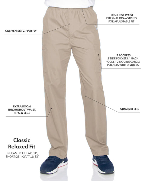 Relaxed Fit 7 Pocket Elastic Cargo Scrub Pants For Men With Stretch Waistband And Drawstring Durable Go To Workwear