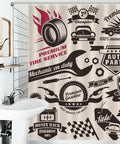 Garage Shower Curtain For Bathroom With Car Themed Retro Vintage Man Cave Style, Waterproof Fabric Curtain Set With Hooks, 72x72 Inches