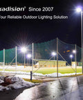 Lit sports field at night showcasing Beefy 200W LED Flood Light With Dusk to Dawn Photocell 26000 Lumens 5000K Cool White