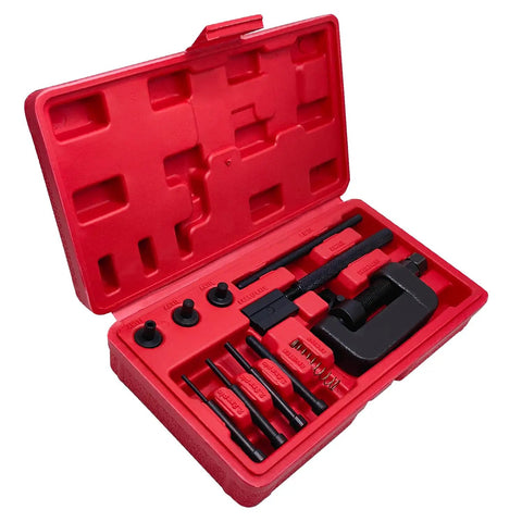 Heavy Duty Chain Breaker Tool Kit With Rivet Cutter And Roller Chain Link Removal For Motorcycle, Bike And ATV Chains, 13 Piece Set