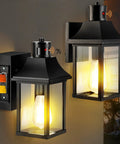 Porch Light With GFCI Outlet and Dusk to Dawn Motion Sensor, Outdoor Lights With 3 Modes, Weatherproof Exterior Fixtures, Set of 2