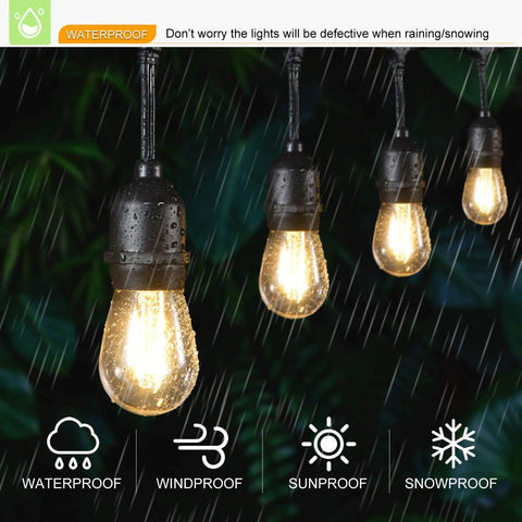24 Pack LED S14 Replacement Bulbs For Outdoor String Lights Waterproof Shatterproof 1W E26 Medium Base glowing in rain