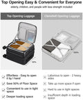 Comparison chart of 16 Inch Expandable Underseat Carry-On Luggage With Wheels, Grab-And-Go Top Opening For Easy Access, and clamshell luggage