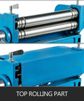 Straight Up Heavy Hitter 12 Inch Manual Sheet Metal Brake top rolling part with metal rollers for bending and shaping material.