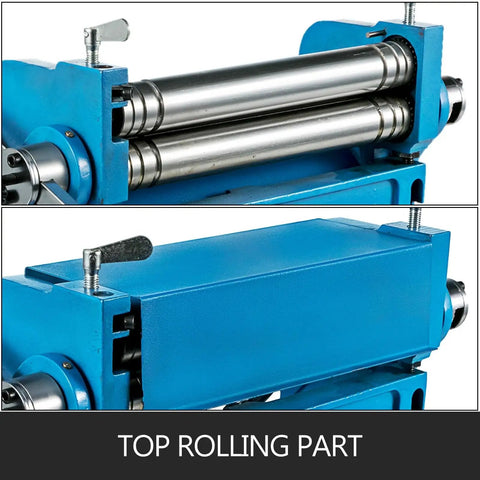 Straight Up Heavy Hitter 12 Inch Manual Sheet Metal Brake top rolling part with metal rollers for bending and shaping material.