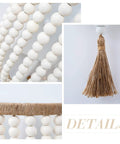 Bohemian Wood Beaded Wall Sconces Two Pack White Finish Rustic detail of beads and tassel accent