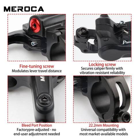 Mountain Bike Hydraulic Disc Brake Set details showing adjustment screws and mounting positions