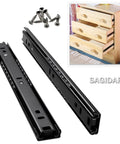 Heavy Duty Drawer Slides And Table Extension Rails, Two-Section Stretching, Thick Cold-Rolled Steel, Ultra Strong 50kg Per Pair, Quiet Cushioned Rails With Rubber Pads And Ball Bearings, Rust-Resistant, Durable Build, black drawer slides with screws