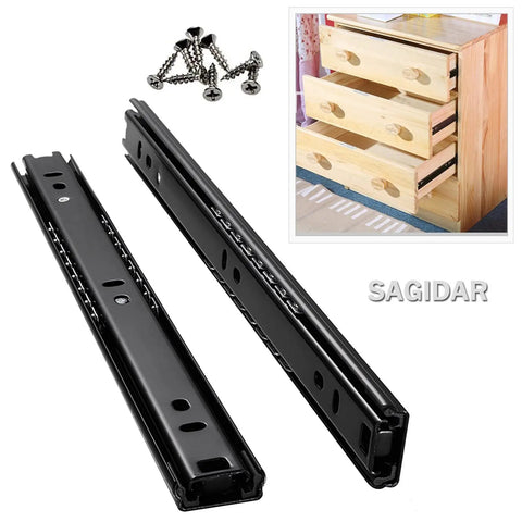 Heavy Duty Drawer Slides And Table Extension Rails, Two-Section Stretching, Thick Cold-Rolled Steel, Ultra Strong 50kg Per Pair, Quiet Cushioned Rails With Rubber Pads And Ball Bearings, Rust-Resistant, Durable Build, black drawer slides with screws