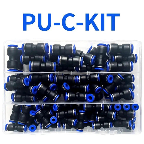 PU-C-KIT Heavy Duty Straight Push Pneumatic Fitting Connector Kit For Air Hose Tube Trachea Pipe Including 23 Pc Assortment Sizes 4mm To 12mm