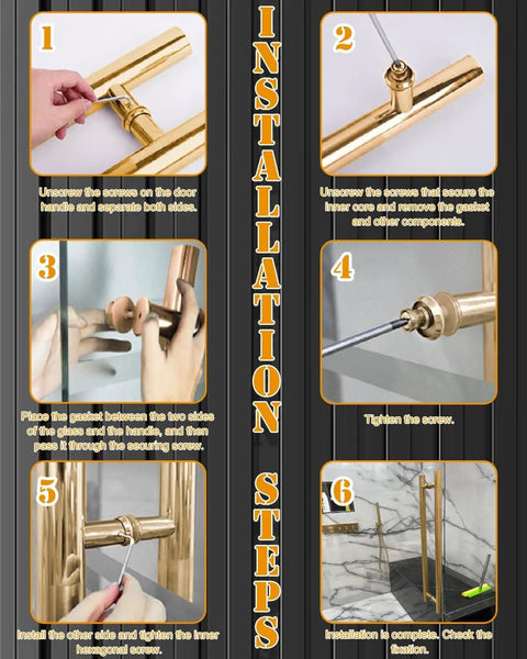 Installation steps for Titanium Gold Round Barn Door Handles For Dual Sided Pulls On Exterior Shower Doors And French Doors