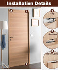 Hidden door hinge installed on wooden interior door; stainless steel, 570-lb load, 360° concealed hinge