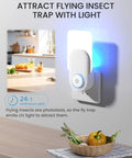 Two Pack Plug In Flying Insect Trap Kit With Ten Refills Purple UV Light Bug Zapper installed on wall indoors
